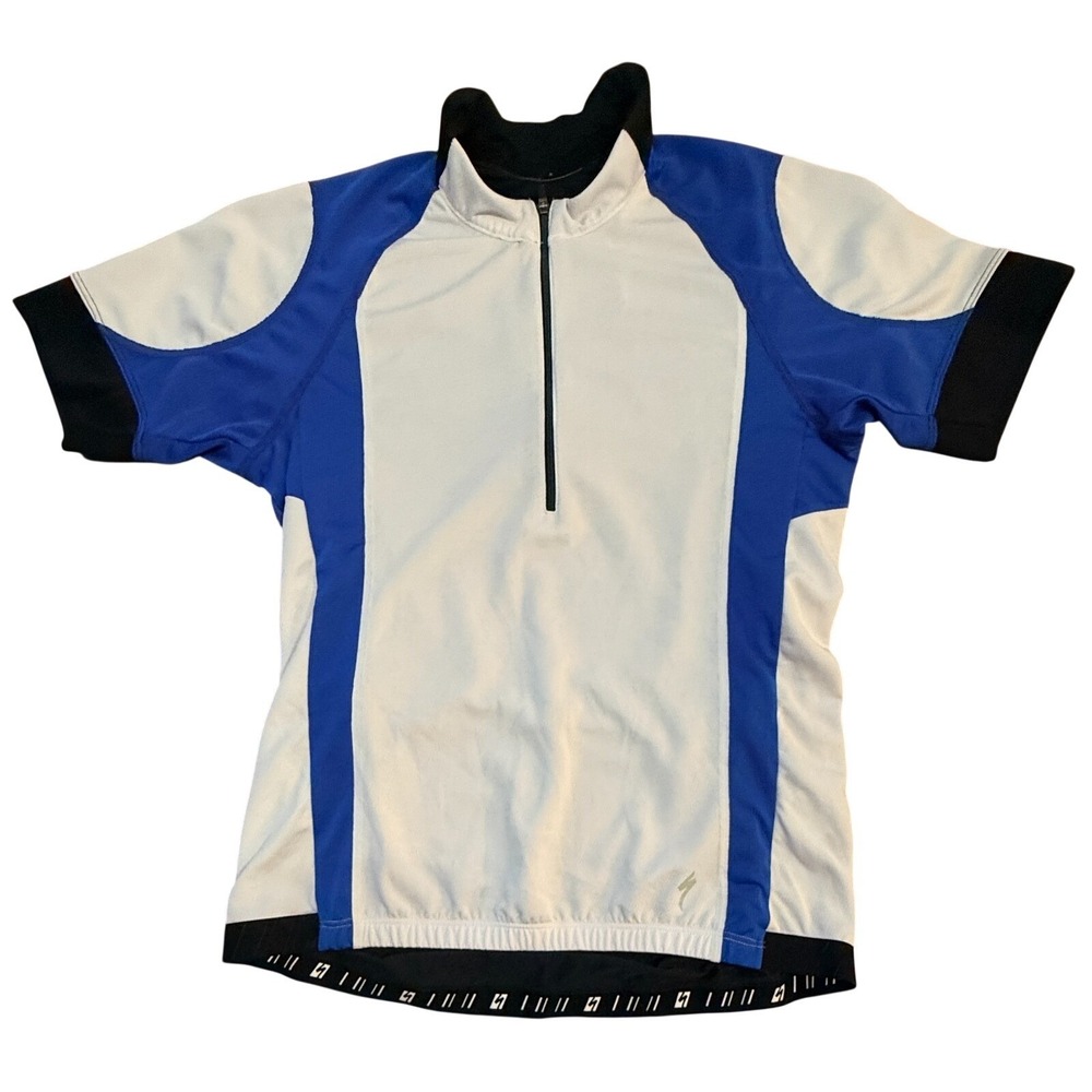 Specialized Cycling Jersey Mens Medium Blue White Short Sleeve Bike 1/2 Zip Road